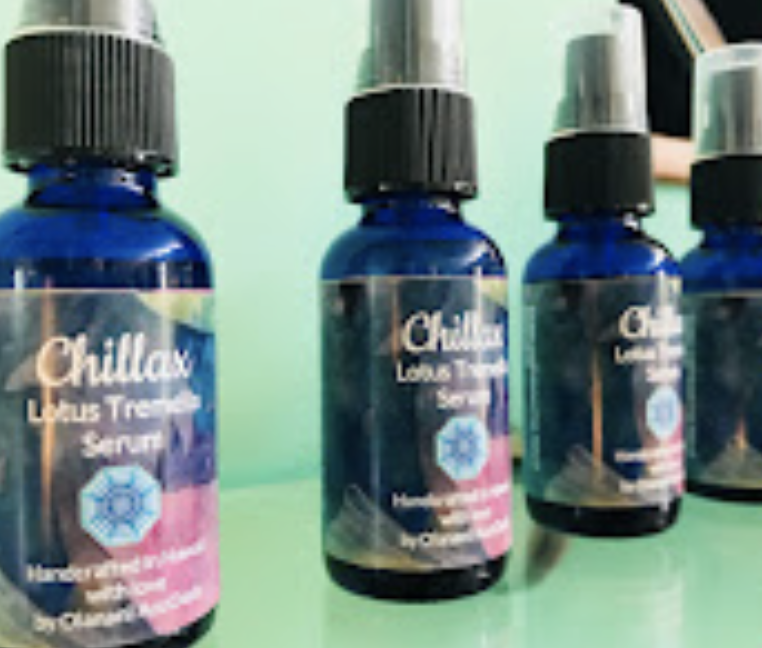 Original serum packaging — handmade, light blue labels