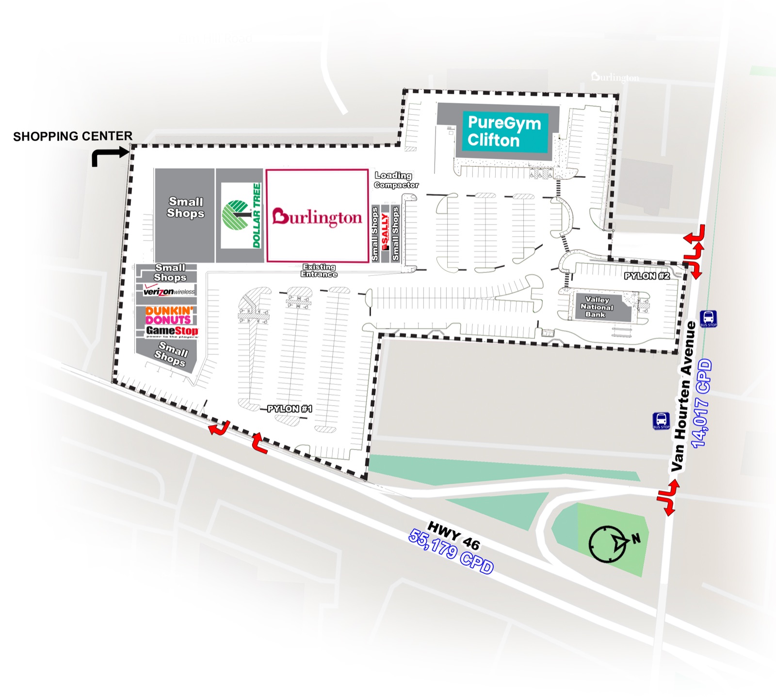Clifton, NJ shopping center site plan anchored by Burlington